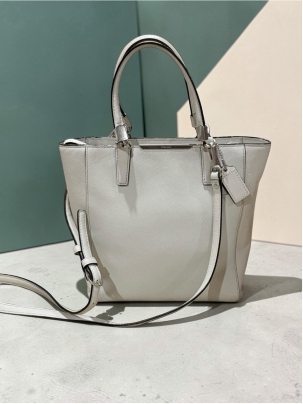 Coach Madison Saffiano Leather Mini North South Tote Light Gray